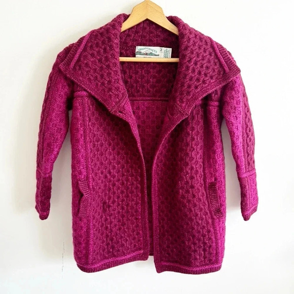 Aran crafts pink Two Tone Merino Wool Coat cardigan - Picture 2 of 8